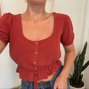 Red blouse-y crop top